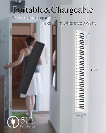 Digitale Piano Wit – Elektrisch Keyboard – Piano-Keyboard – Elektrische Piano – 88-Toetsen Keyboard – 88 Semi-Gewogen Full-Size Toetsen – Complete Beginnerset Met Draagtas, Muziekstandaard, Sustainpedaal En Hoofdtelefoon