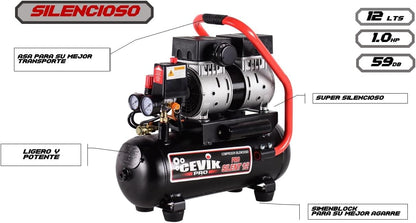 Luchtcompressor – Compressor – Aircompressor – Drukcompressor – Persluchtcompressor – 12 Liter Tank – Stille Olievrije Motor 1 pk