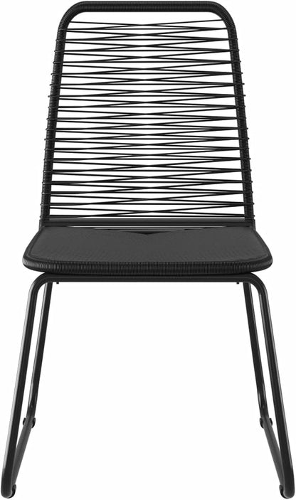 Tidyard Eetkamerset voor de tuin, 3-delig, tafel en stoelen, terras, balkon, buiten, PVC, rotan, zwart - QUORE