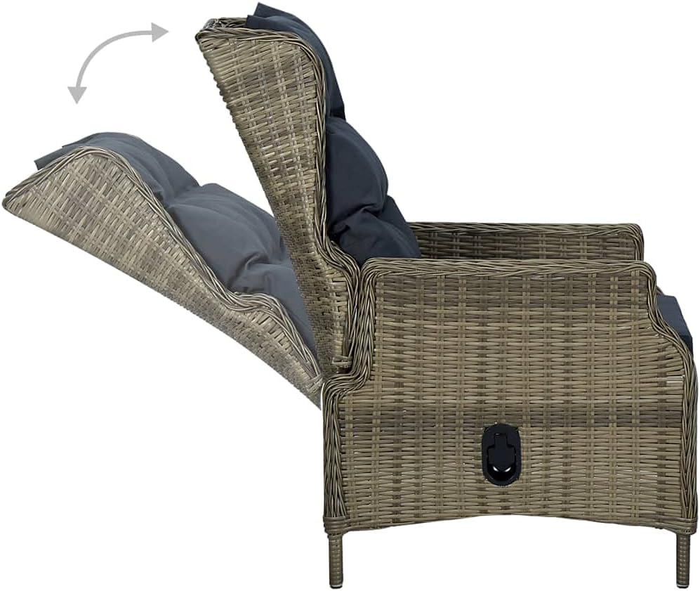 vidaXL Garden chair adjustable with ottoman poly rattan brown - QUORE