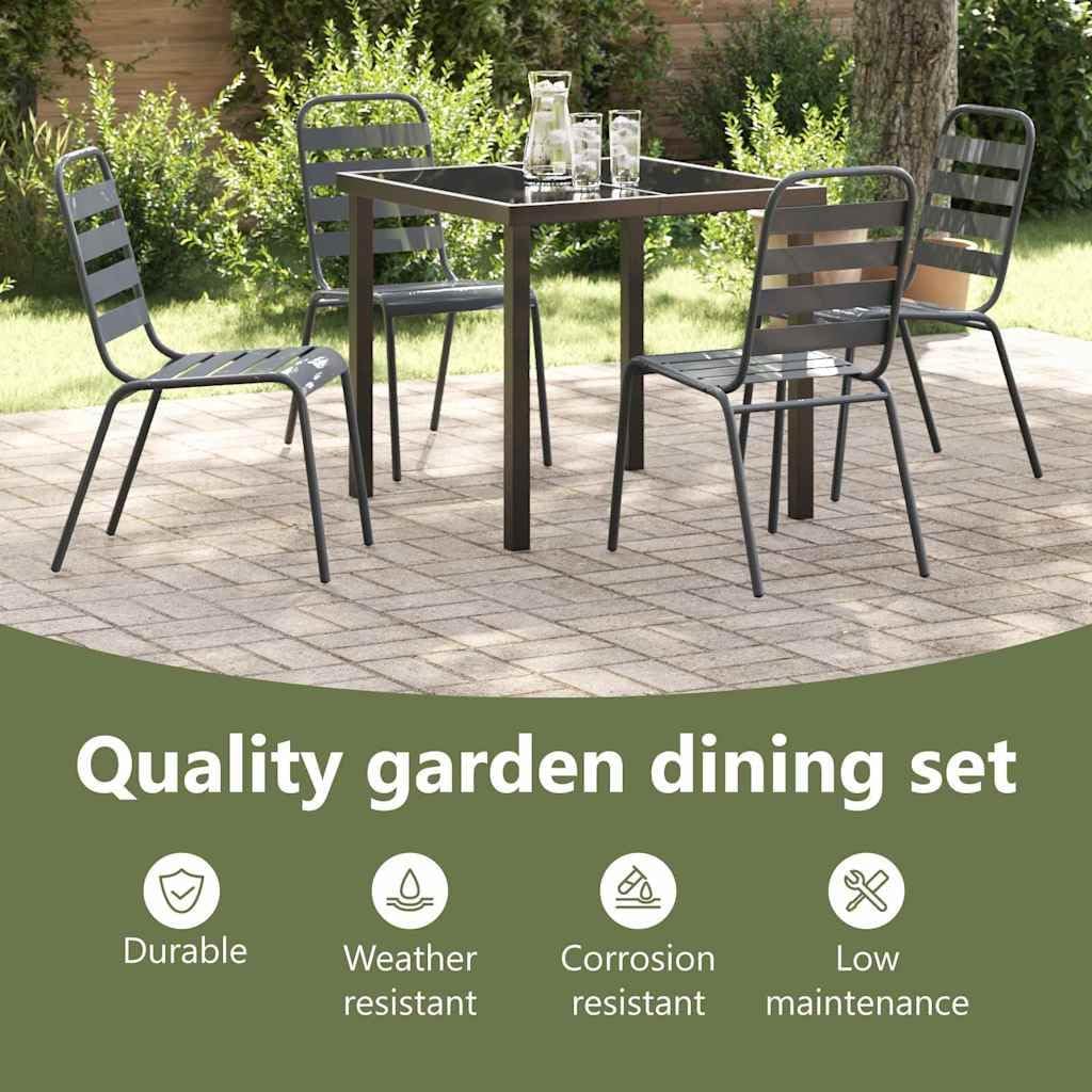 vidaXL Tuin eettafelset 5 pcs Antraciet Gepoedercoat staal, Alfresco eettafel voor balkon, moderne tuinmeubelen, stapelbaar, duurzaam, rechthoekige tafel, stedelijke lounge ensemble, patio - QUORE
