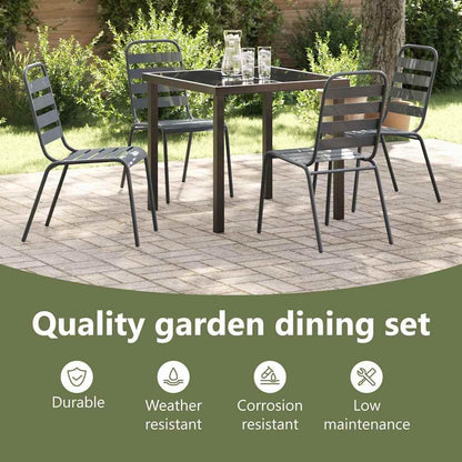 vidaXL Tuin eettafelset 5 pcs Antraciet Gepoedercoat staal, Alfresco eettafel voor balkon, moderne tuinmeubelen, stapelbaar, duurzaam, rechthoekige tafel, stedelijke lounge ensemble, patio - QUORE
