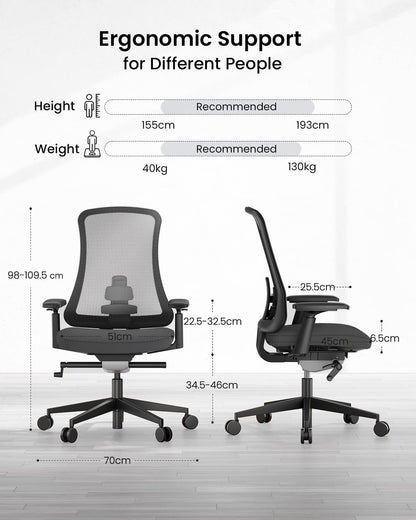 ProtoArc Flexer Pro Ergonomische Bureaustoel - Mesh Bureaustoel met Lendensteun, Schuifzitting en 4D Armleuningen, Ademend Mesh van Wintex, Kantelvergrendeling, Metalen Onderstel voor Thuis