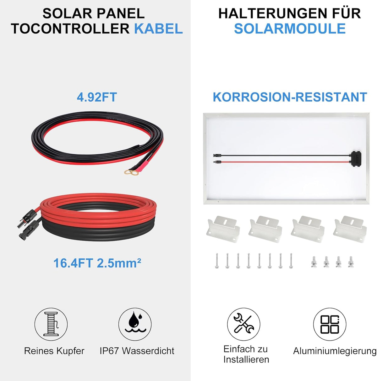 180W Zonnepaneel 12V Monokristallijn Zonnepaneel Zonnecel Kit: 180 Watt Zonnepaneel met 20A Bluetooth Zonne-laadregelaar + 5M Zonnekabel + Z-brackets voor Campers, Boten, Tuinhuisjes