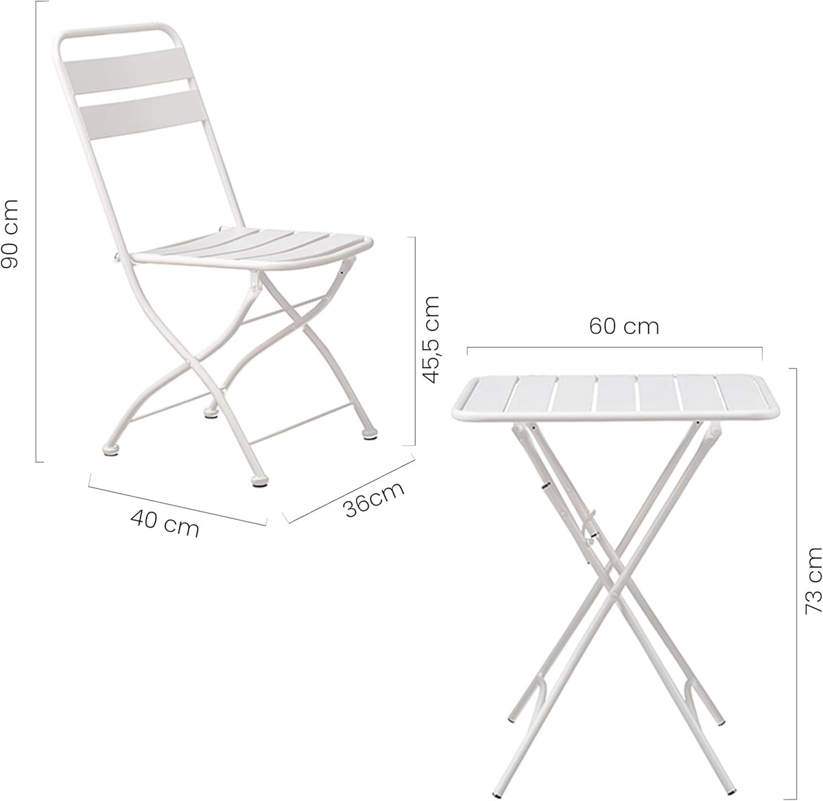 Estosa Tuintafelset + 2 stoelen van aluminium in verschillende kleuren, robuust en duurzaam, gemakkelijk inklapbaar, met rubberen voetjes (wit)