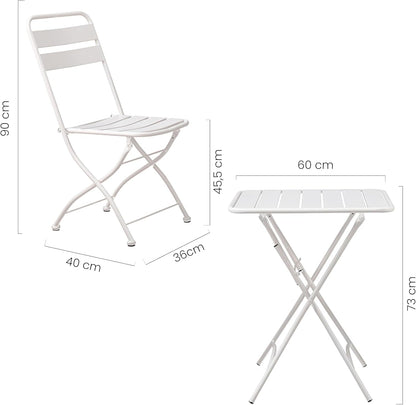 Estosa Tuintafelset + 2 stoelen van aluminium in verschillende kleuren, robuust en duurzaam, gemakkelijk inklapbaar, met rubberen voetjes (wit)