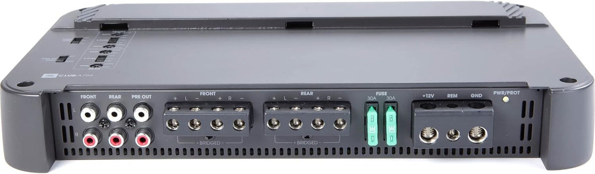 JBL Club A754 4-Kanaals Auto Versterker 400W RMS Klasse H High-Performance Car Audio Upgrade Bridgeable 2 of 3 Kanaals Modus Variabele Crossovers Speaker-Level Ingang Compact Design Zwart