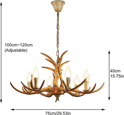 Retro plafondlamp – Geweilamp – Kroonluchter – Hanglamp – Antler lamp – Verstelbare hoogte – 6 x E14 Fittingen – Hars materiaal – Diameter 75 cm