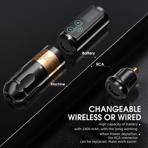 Vibe - Tattoo Machine - Tattoo pen - Tattoo Set - Complete set for beginners &amp; advanced - Tattoo Machine Pen - 10000RPM - 12V - 2400mAh - Gold