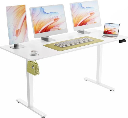 ERGOMAKER In hoogte verstelbaar bureau, 160 x 70 cm, bureau, in hoogte verstelbaar, elektrisch met geheugenfunctie, ergonomische tafel, in hoogte verstelbaar, wit