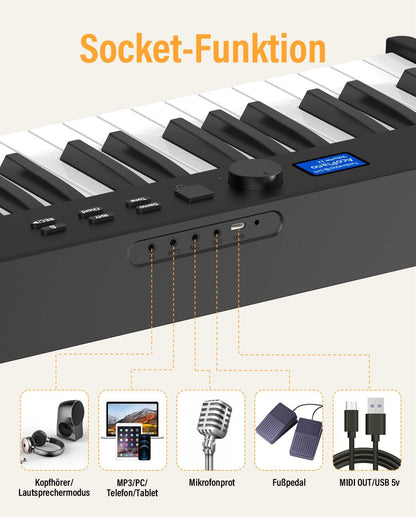 Opvouwbare Piano – Keyboard – Elektrische Piano – Digitale Piano – 88 Toetsen – Verlichte Toetsen – Bluetooth En MIDI
