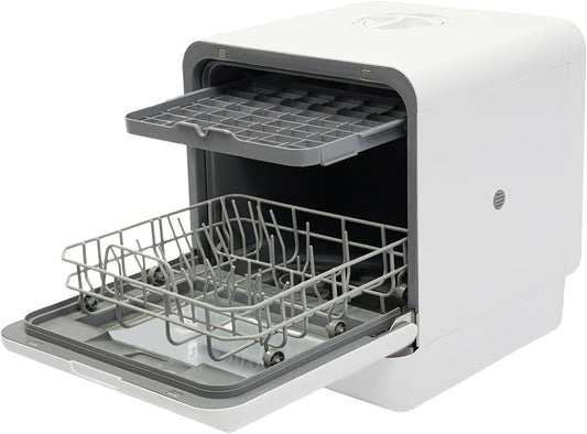 Tabletop dishwasher, mini dishwasher with 4 programs and built-in 4 litre water tank, flexible water connections, air drying function for homes and motorhomes - QUORE