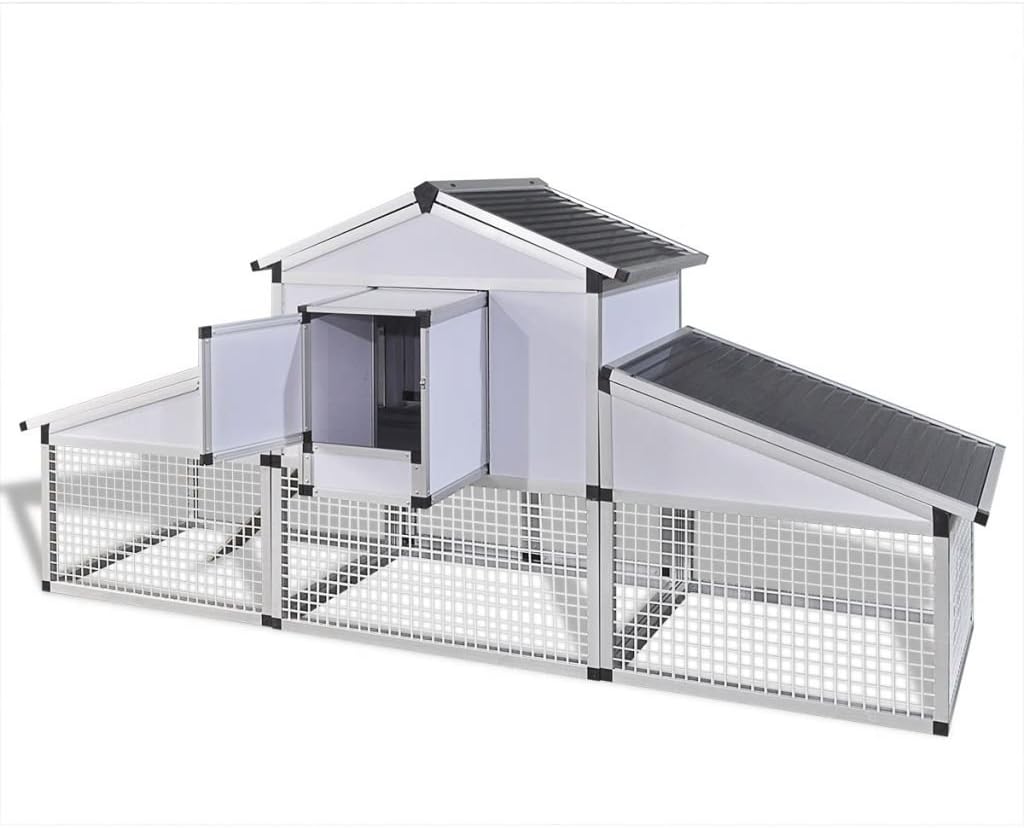 Outdoor Chicken Coop Large with Closed Door and Open Space with Box and Nest Made of Aluminium