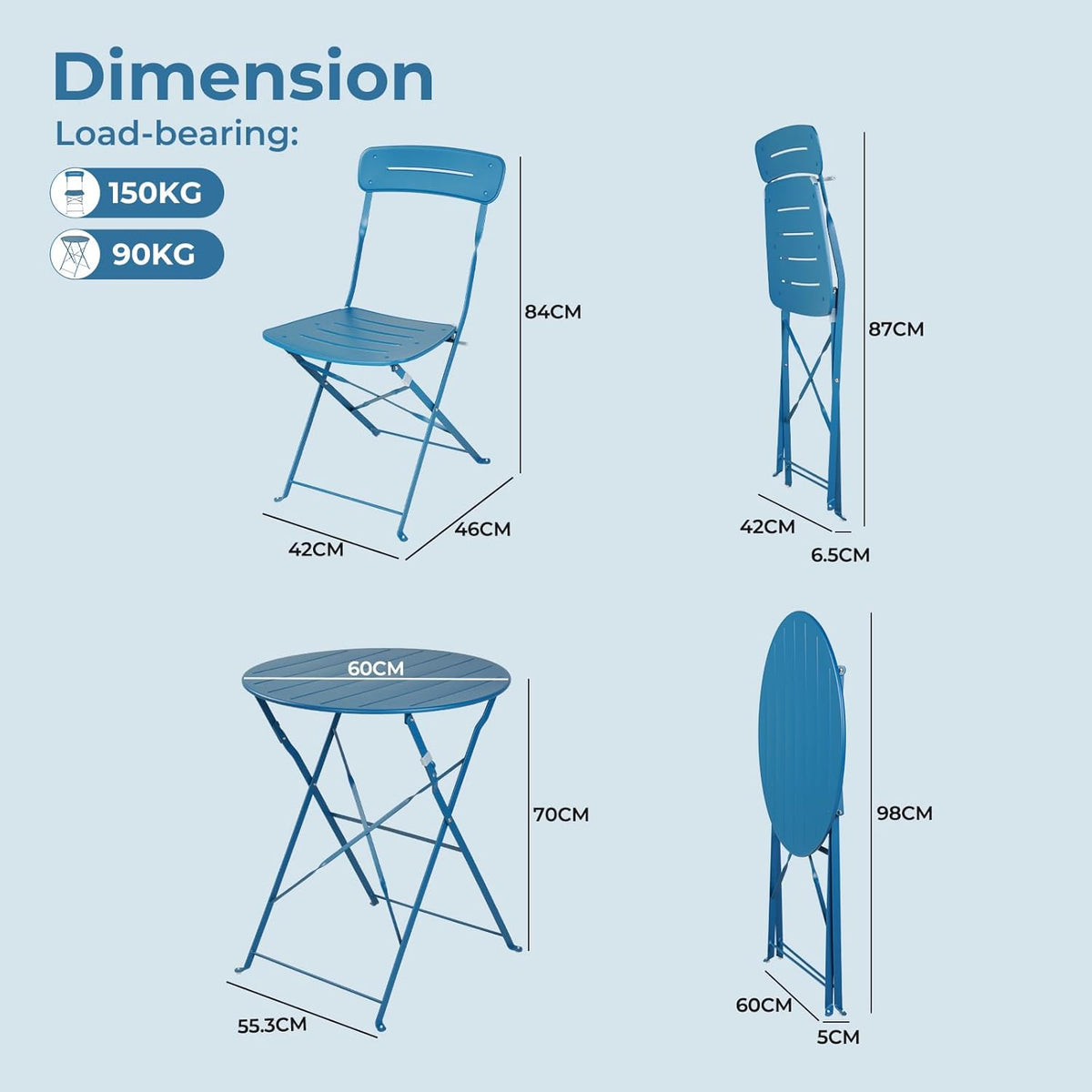 Grand patio n Tuinmeubelset, outdoor bistrotafel en stoelen, set van 2, klein balkonmeubilair, weerbestendig, 3-delige vouwsets voor balkon, tuin, tuin