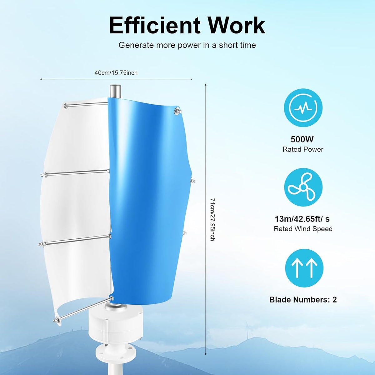 OUKANING Vertical Wind Turbine Complete Set with Control Unit Spiral Design 100W 12V 24V Wind Generator Vertical Permanent Magnet Rotor Generator (12V, White & Blue) - QUORE
