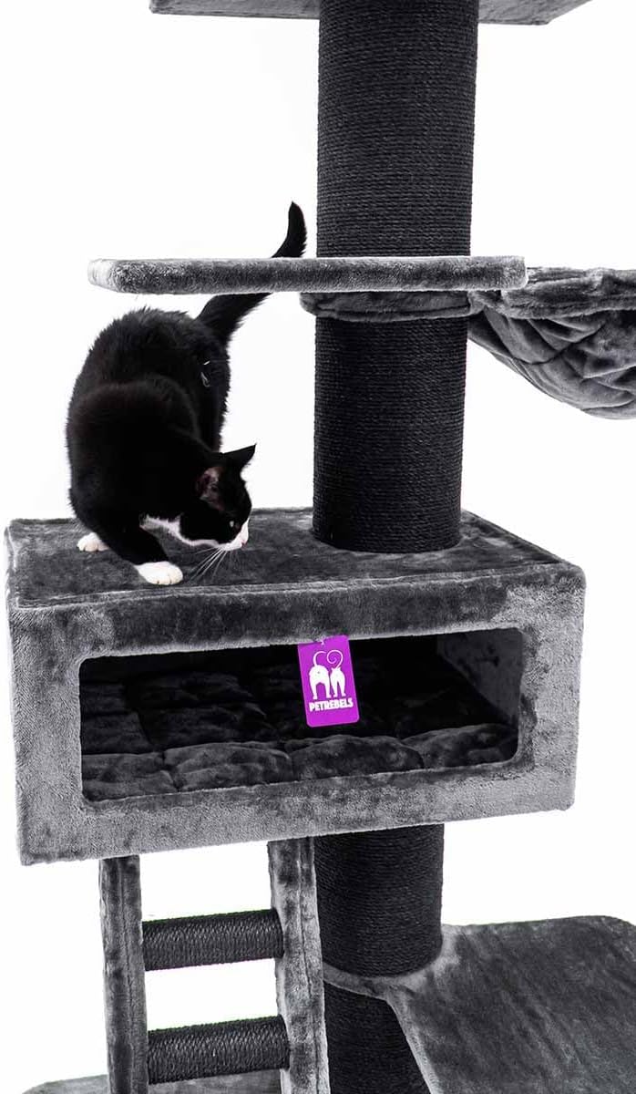 Kattenkrabpaal – Krabpaal Kat – Klimpaal Kat – Kattenboom – Krabmeubel – Zwart – 179 cm Hoog – Extra Stabiele Basis