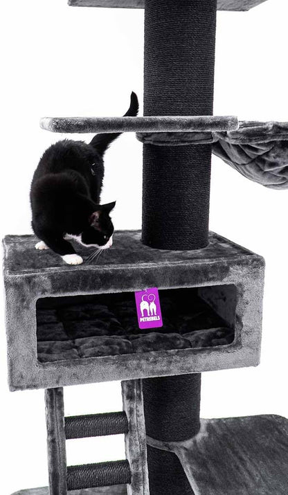 Kattenkrabpaal – Krabpaal Kat – Klimpaal Kat – Kattenboom – Krabmeubel – Zwart – 179 cm Hoog – Extra Stabiele Basis