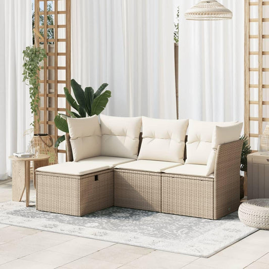 Gecheer 4-Piece Poly Rattan Lounge Balcony Furniture Garden Furniture Set Lounge Furniture Outdoor Patio Furniture Garden Lounge Furniture Sets Balcony Furniture Garden Furniture with Cushion Beige - QUORE