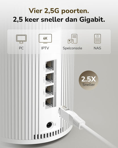 Cudy Tri-Band WiFi 7 BE11000 Hele Home Mesh-systeem, 6-Stream 10 Gbps, 4 × 2.5G-poorten, MU-MIMO, Multi-VPN, Cudy APP, Smart Interne Antennes, M11000 1-Pack