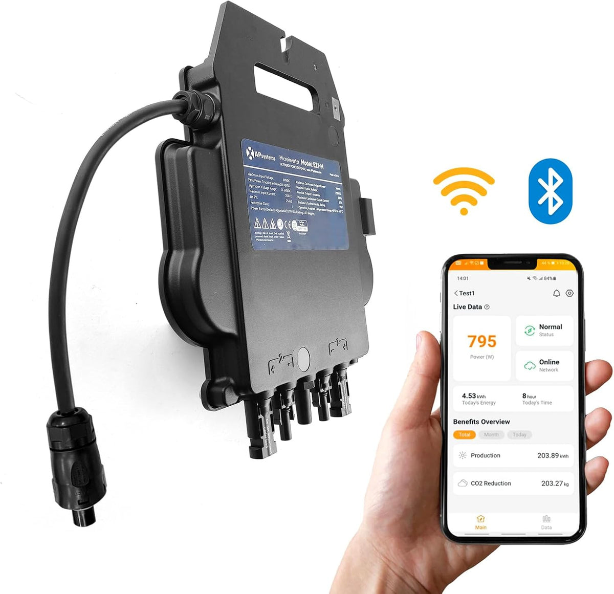 APsystems EZ1-M 800W Microomvormer met WiFi & Bluetooth, PV VDE-gecertificeerd, Plug & Play omvormer, ideaal voor balkoninstallaties