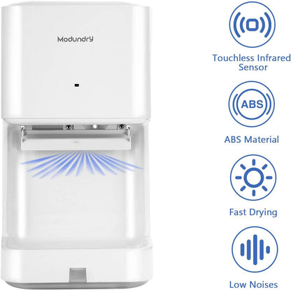 Automatische Handdroger – Elektrische Handdroger – Sneldroger – Contactloze Handdroger – Wanddroger – Hoge Snelheid 90 m/s – Ingebouwde Afvoertank Wit