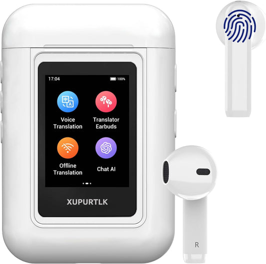 Xupurtlk AI Translation Earbuds Real Time, 120 Offline Pakketten Audifonos Traductores Inglés Español, Taalvertaler Oordopjes met 74 online talen, A8 vertaler apparaat voor reizen/zaken