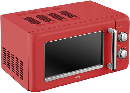 Retro Magnetron – Compacte Magnetron – Vintage Magnetron – Keuken Magnetron – Elektrische Magnetron – 20 Liter Inhoud – 700 Watt Vermogen – 6 Stands – Timer Met Eindsignaal – Rood Met Verchroomde Knoppen
