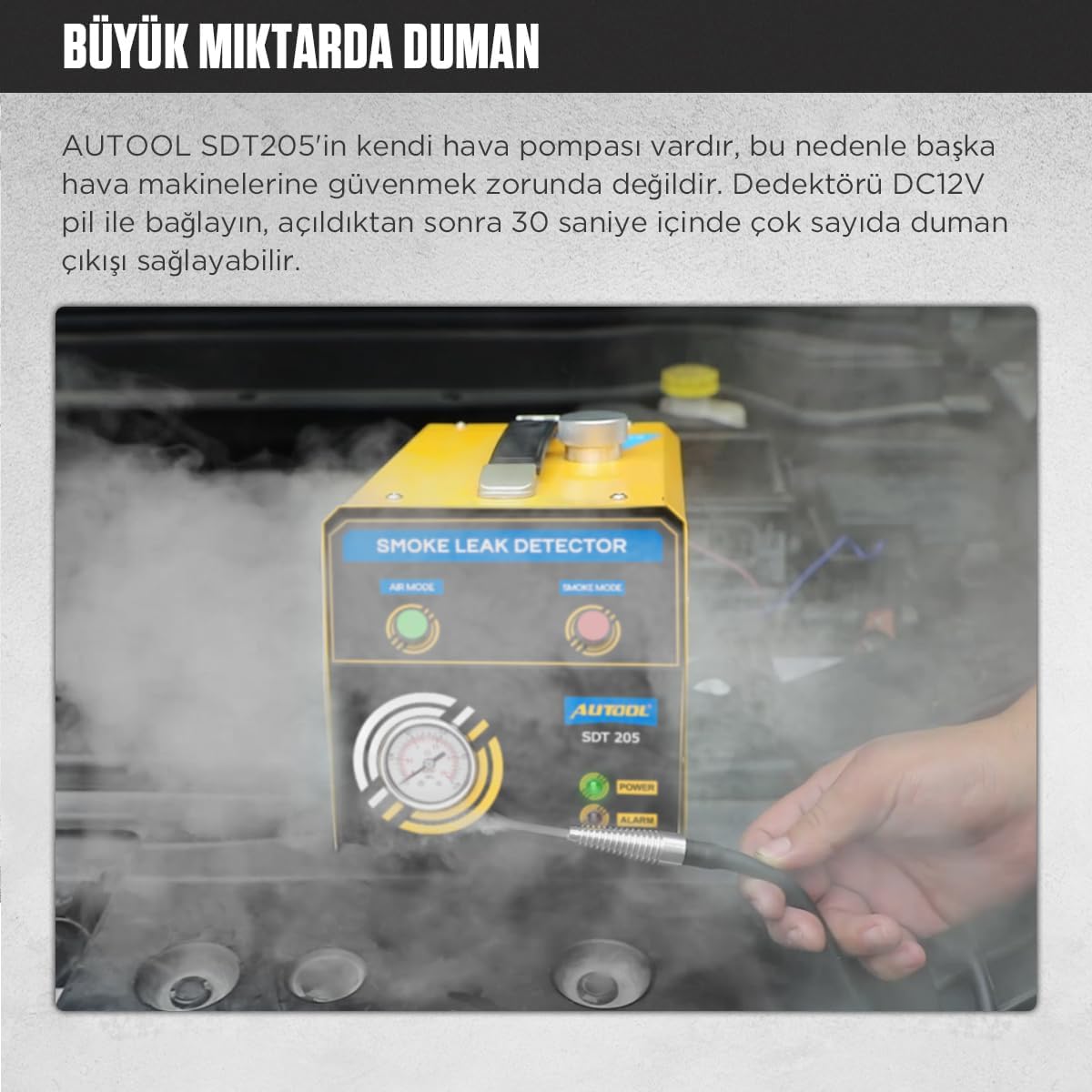 AUTOOL SDT205 Auto Rookmachine Lekdetector met Dual Modes, EVAP Systeem Brandstofleiding Lekkage Tester/Locator Diagnostisch Hulpmiddel voor Alle 12V Voertuigen, Evap-rookmachine met adapter