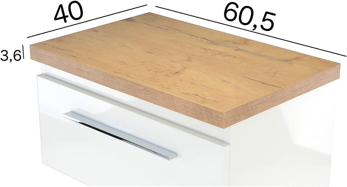 Washbasin console, washbasin, 80 x 40 x 3.5 cm (W x D x H) (oak look) - QUORE
