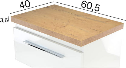 Washbasin console, washbasin, 80 x 40 x 3.5 cm (W x D x H) (oak look) - QUORE