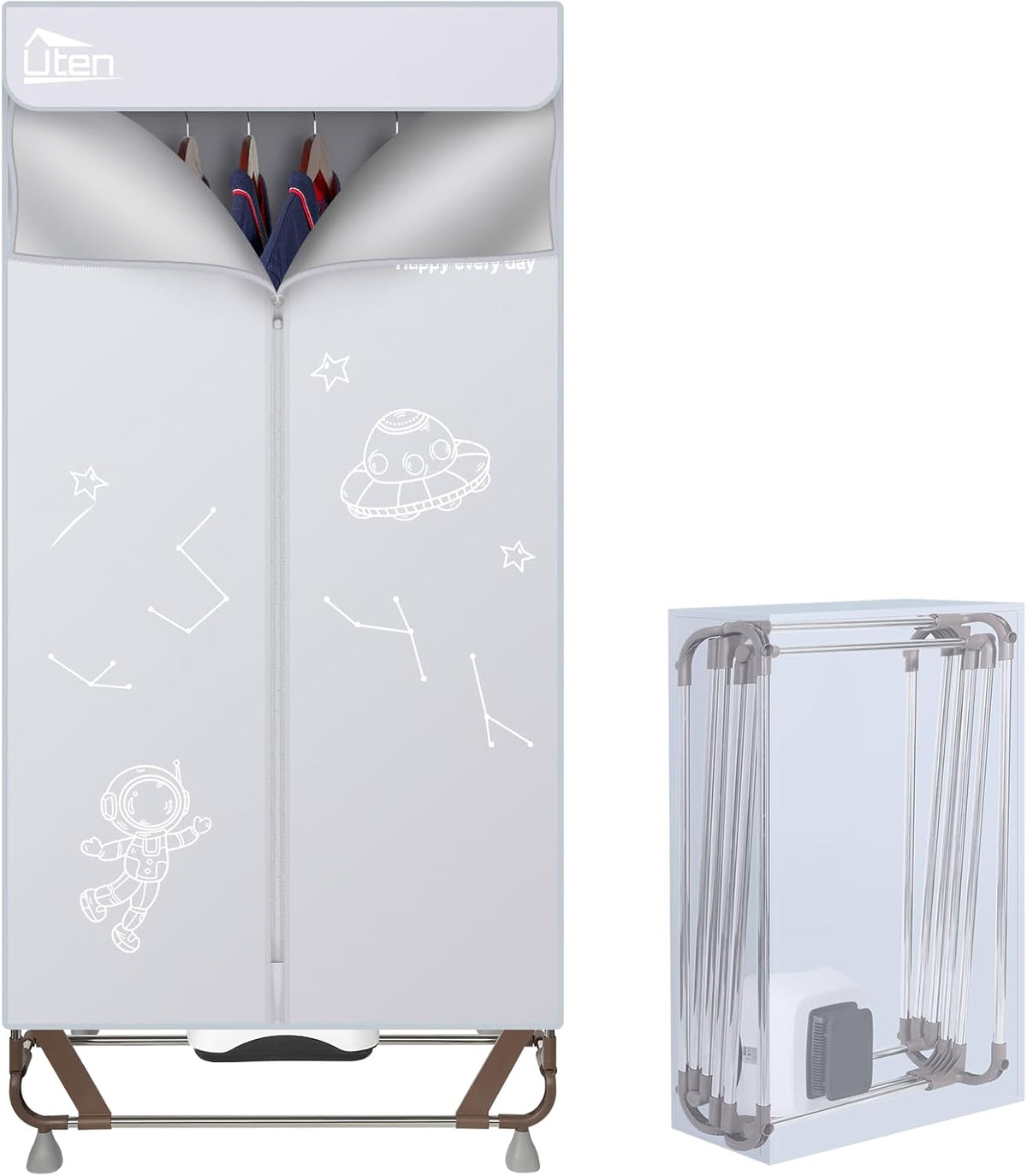 Elektrische Wasdroger – Draagbare Kledingkast – Droogmachine – Wasrek – Drogen Zonder Installatie – 170 cm Hoog – 1500 W Vermogen – Grijs