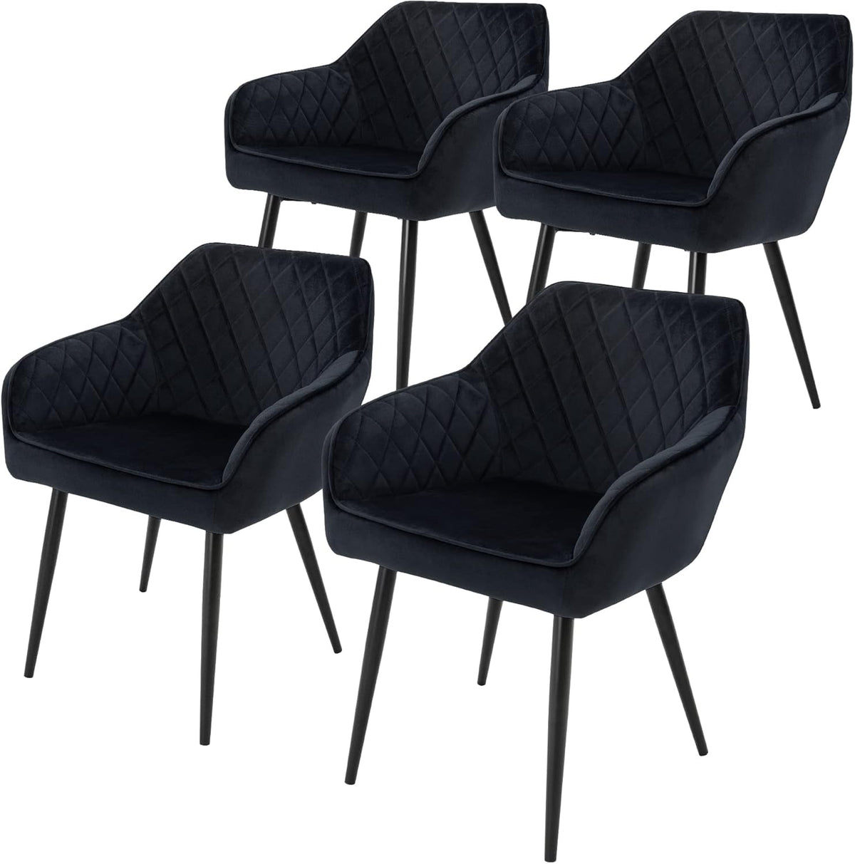 Eetkamerstoelen – Stoelen – Eettafelstoelen – Armstoel – Design Stoelen – Zwart Fluweel – Ergonomisch Comfort – Metalen Poten