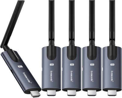 Draadloze HDMI-zender en 4 ontvangers, Lemorele 1080p HDMI radiotransmitter, ondersteunt 1 zender naar 4 ontvangers, maximale streaming video voor laptop, camera, tv-box naar HDTV, monitor, projector
