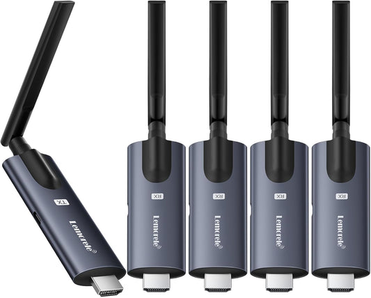 Draadloze HDMI-zender en 4 ontvangers, Lemorele 1080p HDMI radiotransmitter, ondersteunt 1 zender naar 4 ontvangers, maximale streaming video voor laptop, camera, tv-box naar HDTV, monitor, projector