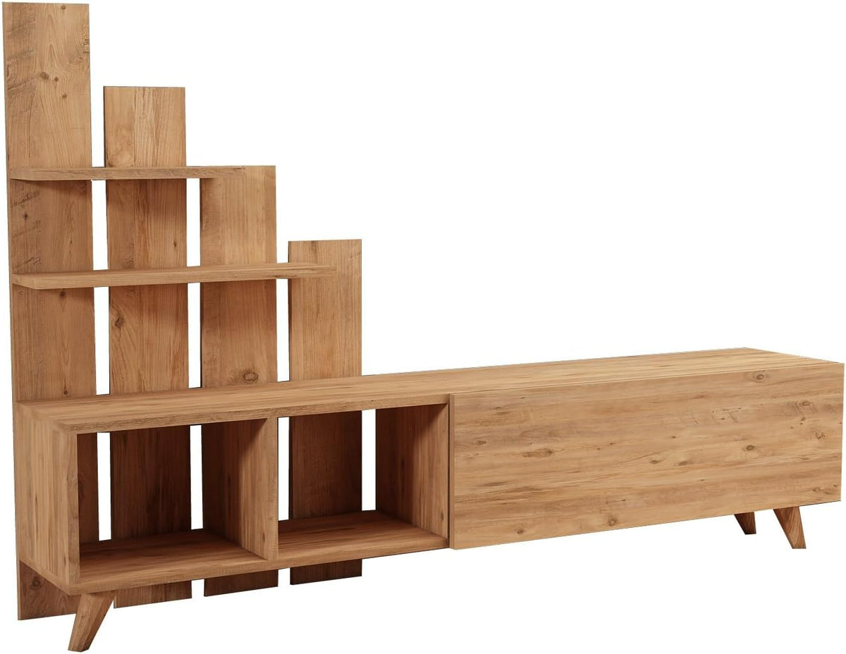 Hanah Home Stijlvolle tv-standaard, Atlantic Pine, 160 x 115 x 33 cm, 100% melamine gecoat particle board, 18 mm dik, perfect voor moderne woonkamers en entertainmentruimtes