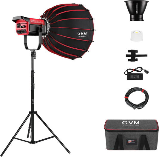 GVM 300W led-videolamp met softbox, 2700K-6800K bicolor fotografie continu licht met DMX/APP-bediening, 65000Lux/1m COB studiolicht voor foto, video, YouTube streaming film, 12 lichteffecten, CRI97+