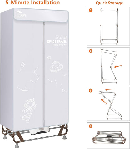 Elektrische Wasdroger – Draagbare Kledingkast – Droogmachine – Wasrek – Drogen Zonder Installatie – 170 cm Hoog – 1500 W Vermogen – Grijs