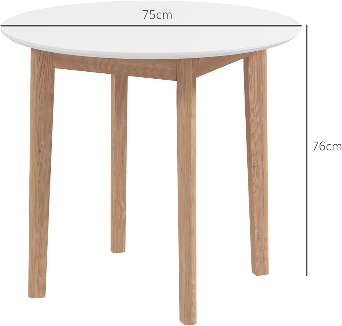 Ronde Eettafel – Tafel Voor Twee – Kleine Eettafel – Koffietafel – Bistrotafel – Massief Grenenhout – Diameter 75 cm, Wit