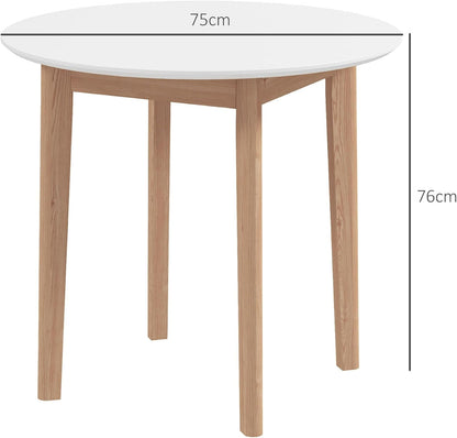 Ronde Eettafel – Tafel Voor Twee – Kleine Eettafel – Koffietafel – Bistrotafel – Massief Grenenhout – Diameter 75 cm, Wit