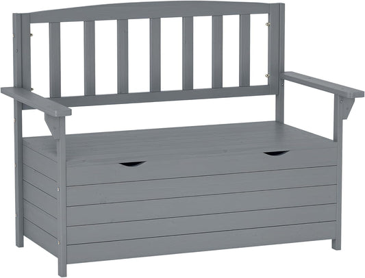 Outsunny Outdoor Garden Bench 2 Seater Wooden Bench with Storage Garden Bench with Backrest Armrests for Outdoor Patio Porch 112x84x58cm Dark Grey - QUORE
