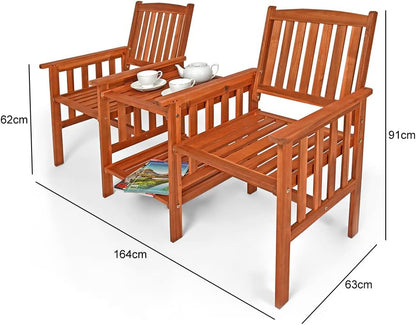 Casaria Garden Bench Acacia Wood Weatherproof Table Storage 2-Seat 163x58x91cm Load Capacity Balcony Wooden Cinema Bench 320kg - QUORE