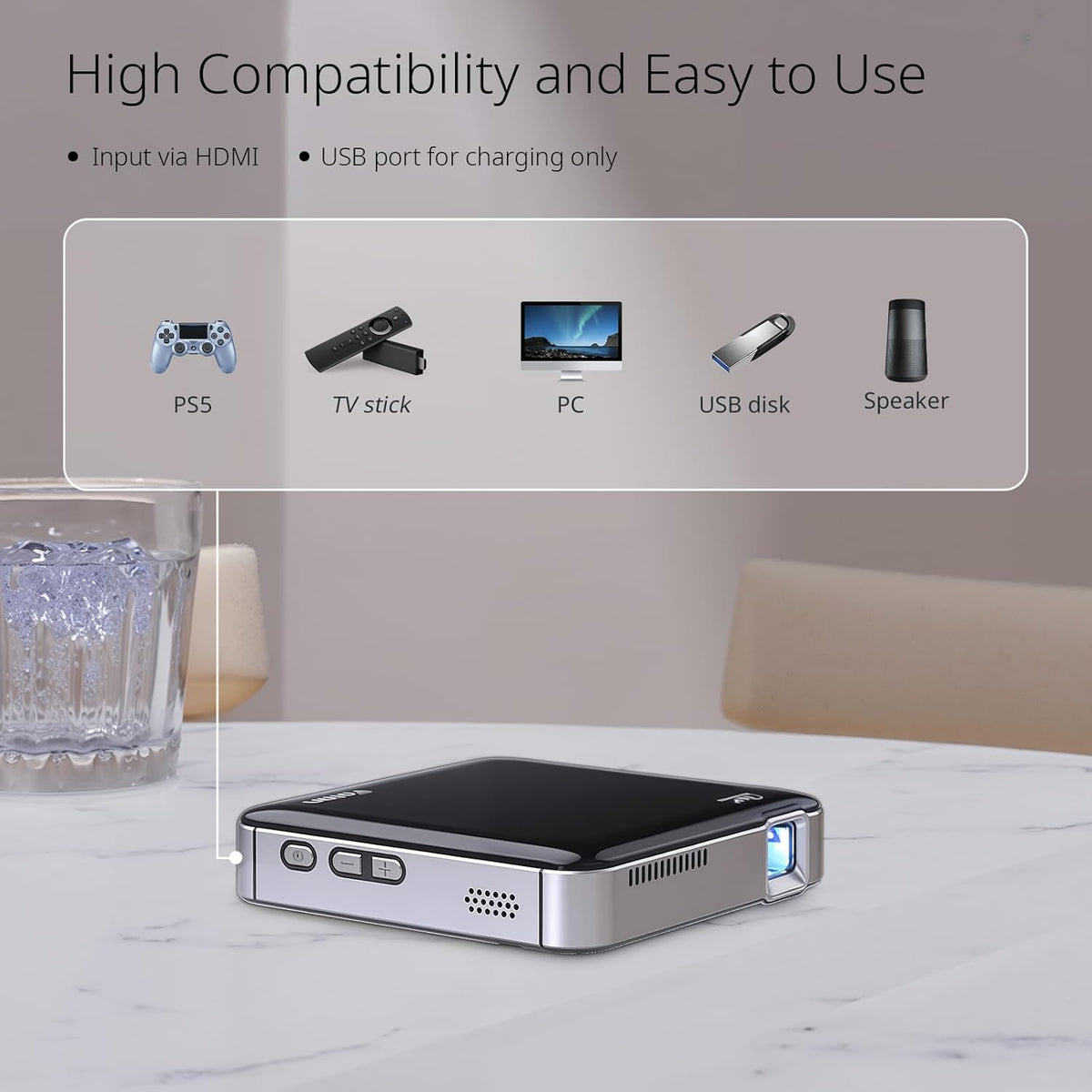 YOTON Y200 Mini DLP Projector, Mobile, Silent, Home Theater, Portable, 1080P Support, 150ANSI, Built-in Battery, High Capacity, Compatible with HDMI/Chromecast/PS5/TV Stick/Switch/Tablet