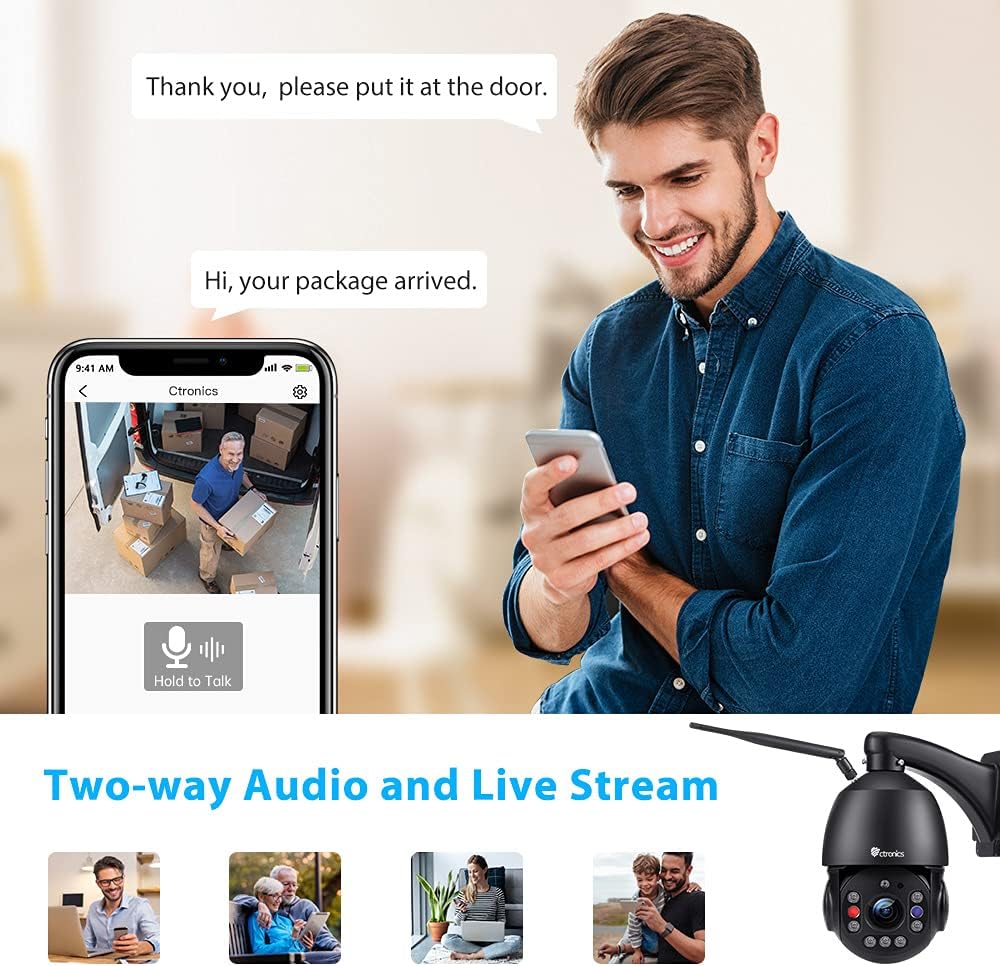 30X Zoom 5MP Outdoor PTZ Wifi Camera, Ctronics Video Camera met Pan 355 ° Tilt 90 °, 150m Nachtzicht, Auto Tracking, Menselijke Detectie, Hoorbaar Alarm, 2-Way Audio, Waterdicht 66-Zwart