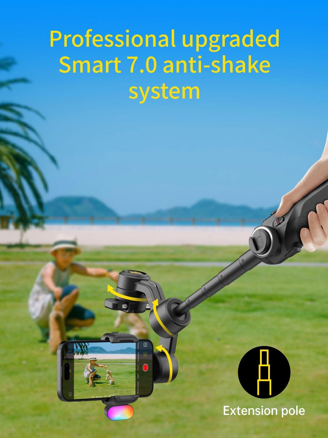 AOCHUAN Gimbal Stabilizer Voor Smartphone Met 8 Inch Verlengstang, 3-Assige Stabilizer Met RGB Magnetisch Vullicht Voor Video-Opname, Compatibel Met iPhone/Android