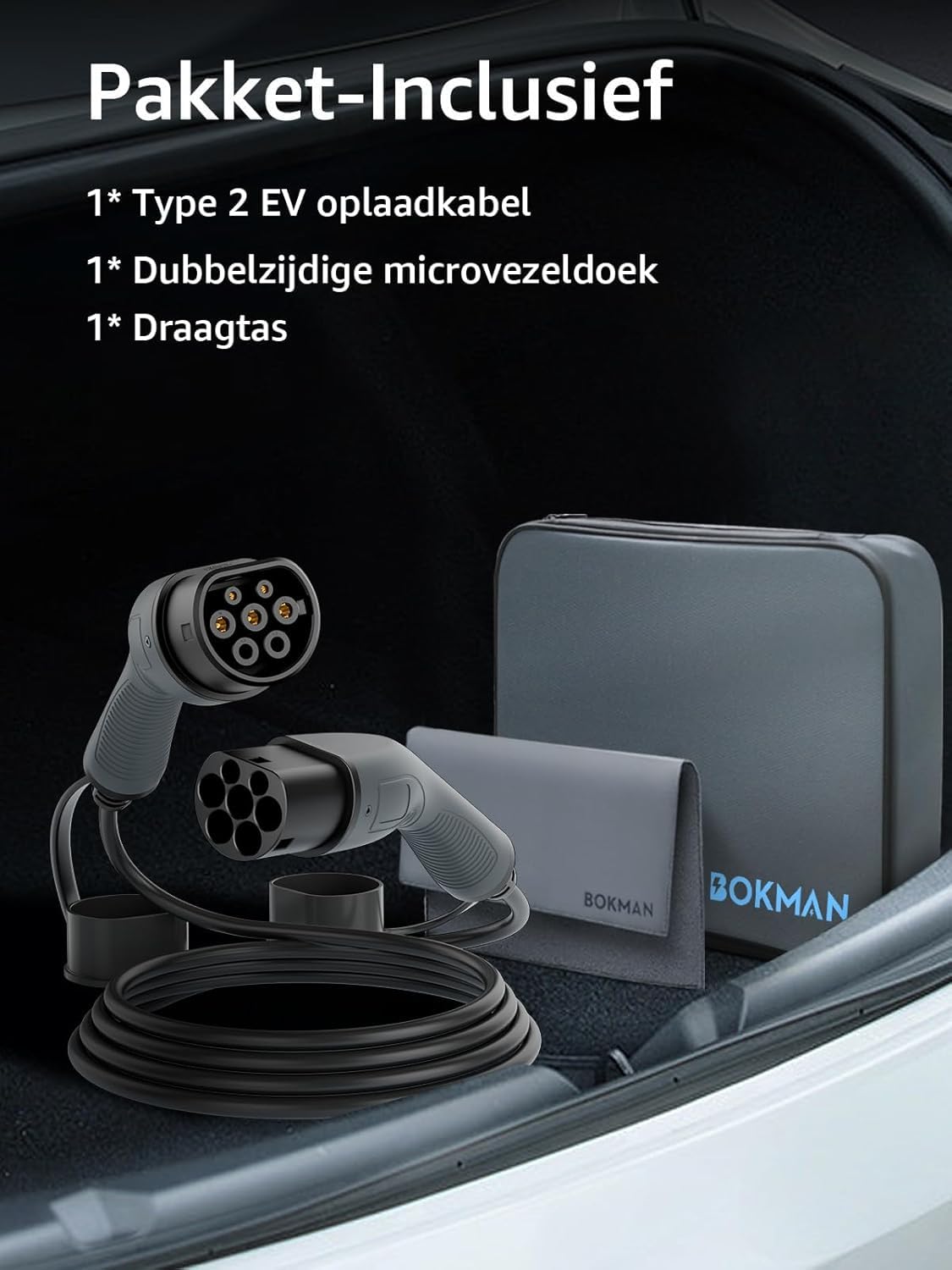 Bokman Type 2 Laadkabel, 22 kW / 32A / 3 Fase / 8M / Modus 3, Type 2 naar Type 2 EV Oplaadkabel Elektrische Auto Laadkabel voor EV & PHEV