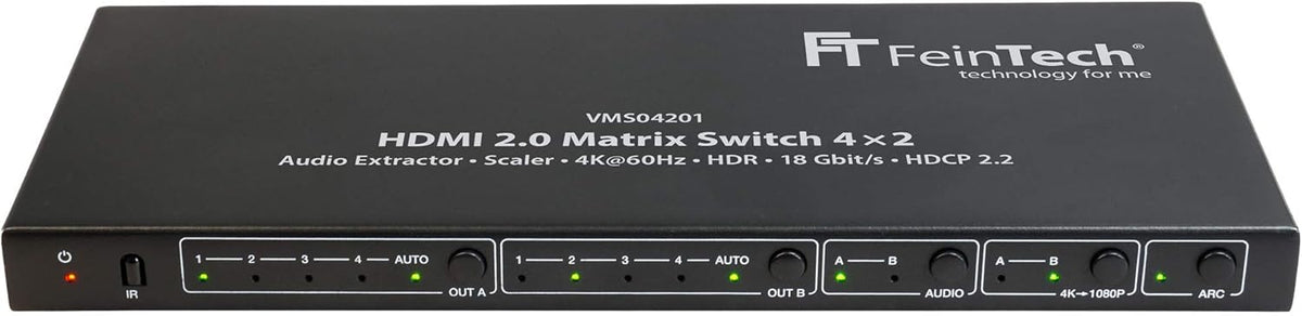 FeinTech VMS04201 HDMI Matrix Switch 4x2 met Audio Extractor Scaler Ultra HD 4K 60Hz HDR