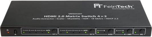 FeinTech VMS04201 HDMI Matrix Switch 4x2 met Audio Extractor Scaler Ultra HD 4K 60Hz HDR