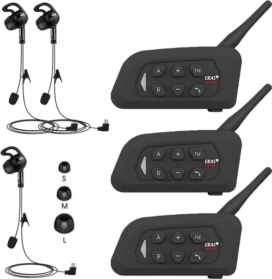 SolaMr V4C Plus Scheidsrechtersintercomhelmhoorn, Bluetooth 5.1 Sprekers Voor Het Rechteroor, Interfoniekencommunicatiesysteem met CVC Geruisreductie, FM Radio en 4 Weg Intercom tot 1500 Meter - 3 Pak