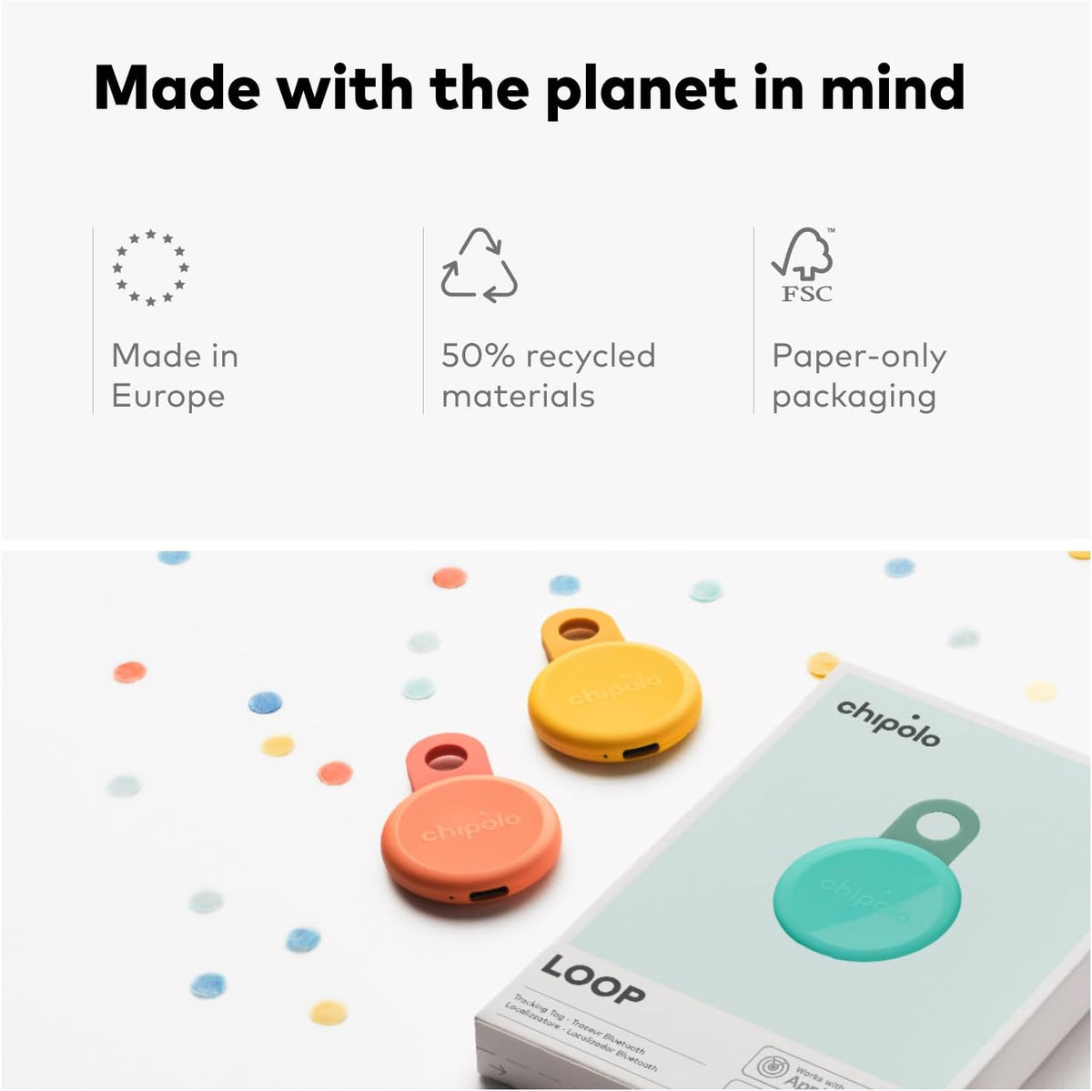 Chipolo LOOP-Oplaadbare Bluetooth tracking tag item locator voor sleutels & tassen, Apple Zoek mijn - compatibel of Google Vind plek, Laat telefoon rinkelen (4 Pack (Mix))
