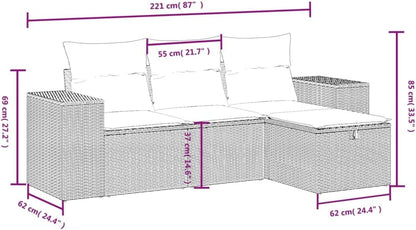 Gecheer 4-Piece Balcony Furniture Poly Rattan Lounge Garden Furniture Set Lounge Furniture Outdoor Patio Furniture Garden Lounge Furniture Sets Balcony Furniture Garden Furniture with Cushion Grey - QUORE